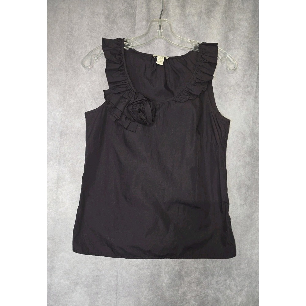 J. Crew Womens 100% Cotton Plum Ruffled Rosette Neckline Top Size 0